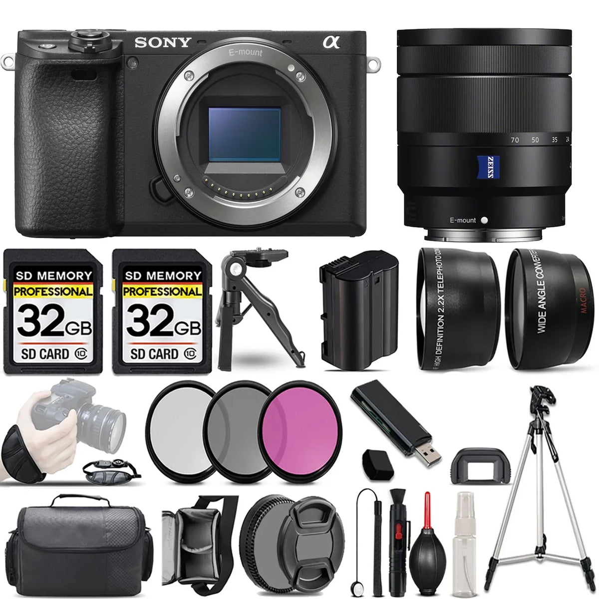 OSS Filter f/4 PC Sony Mirrorless Camera +64GB ZA +16-70mm +3 a6400 Lens