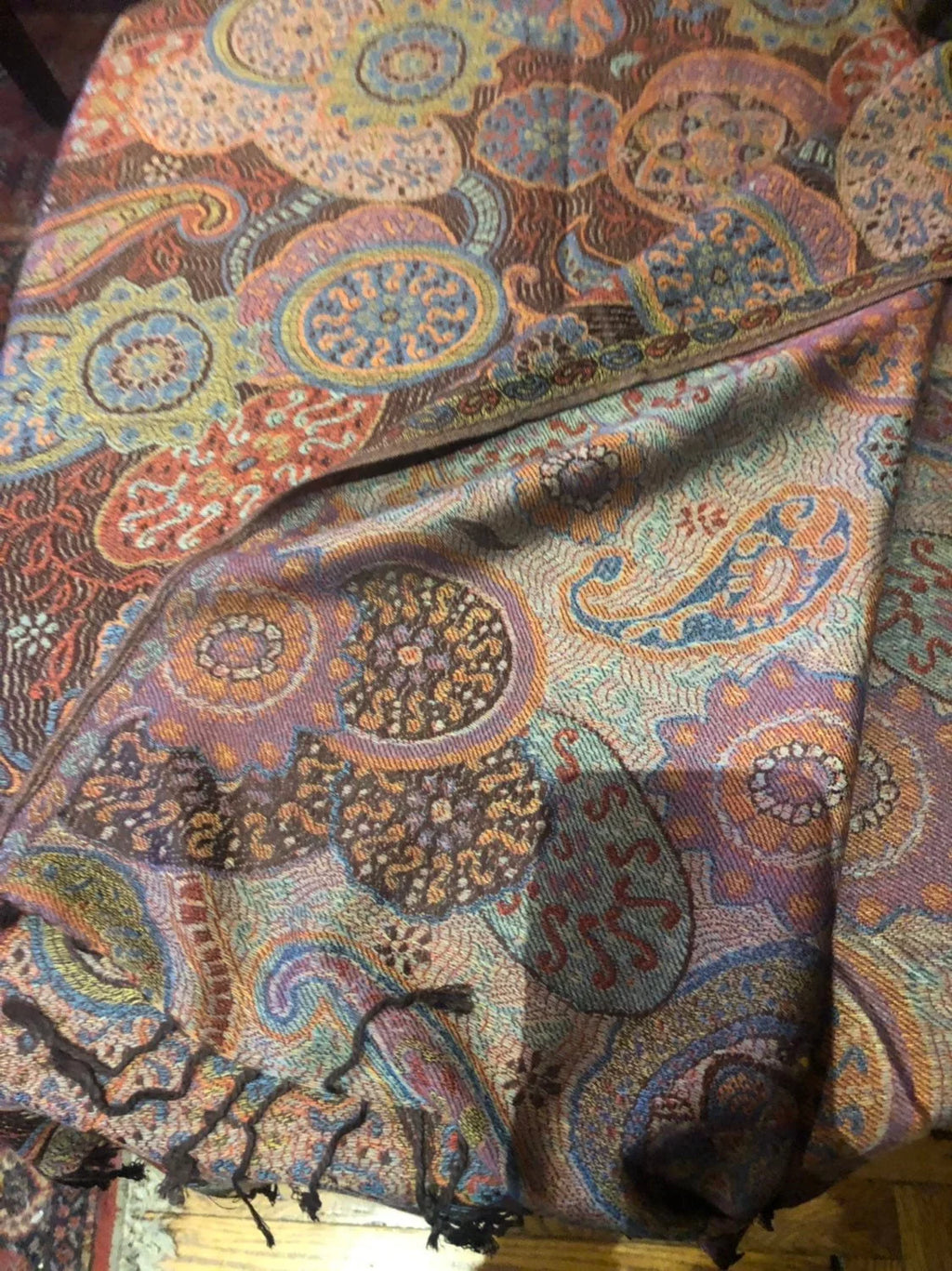 Paisley Brocade Brown Orange Scarf Vintage Wrap Pashmina