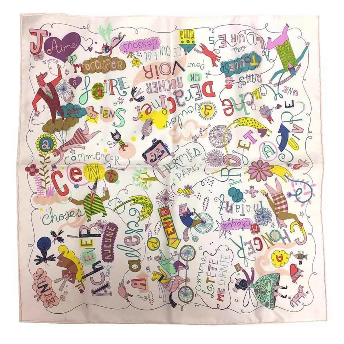 CONFESSIONS Scarf ROSE New) Pre-Owned Hermes Light 45 PALE/VERT/JA 100% LES HERMES Silk Carre Pink Confession Muffler (Like