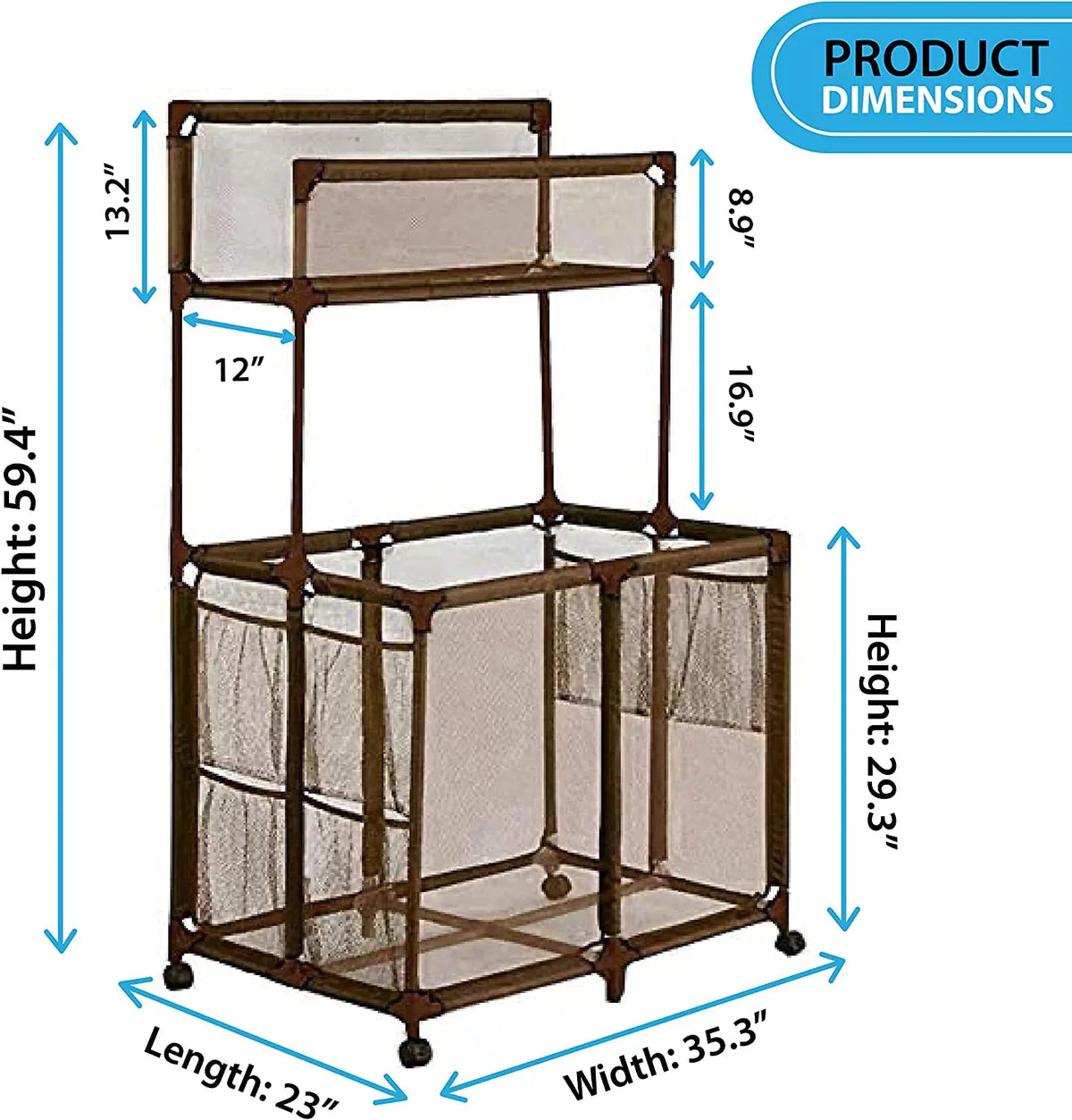 Double Noodle x Pool Storage Large x Essentially with Yours 35.3" and Rack, Balls 59.4" L Noodles, W Brown Floats Bin, Organizer Toys, Mesh Decker Holder - H), (23" Rolling Equipment