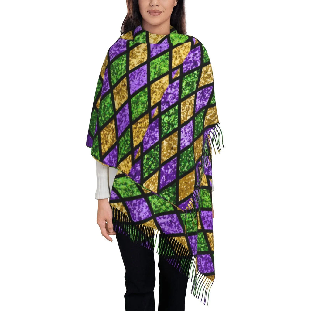 Gras Print Wrap Bingfone Scarf Winter Mardi Green Cashmere Shawl Scarves Elegant Feel For Purple Large Warm Shiny Gifts- Art Soft Women