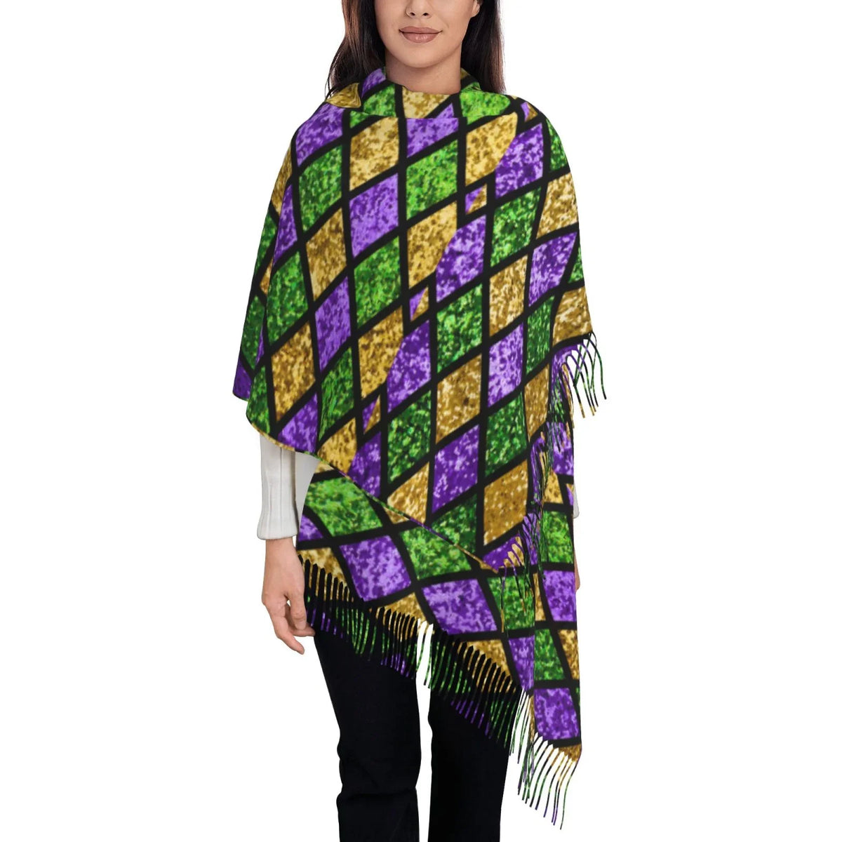 Gras Print Wrap Bingfone Scarf Winter Mardi Green Cashmere Shawl Scarves Elegant Feel For Purple Large Warm Shiny Gifts- Art Soft Women