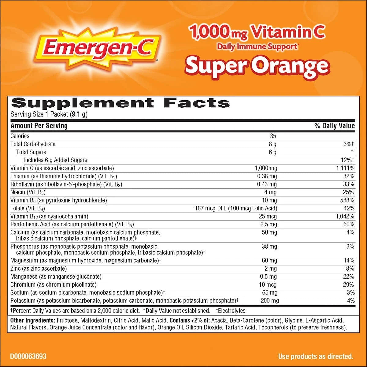Drink Orange Super Emergen-C mg. Packets 90 C Flavor 1,000 Vitamin Mix,