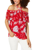 Off the Blouse Printed Red Hilfiger XS Tommy Shoulder Womens