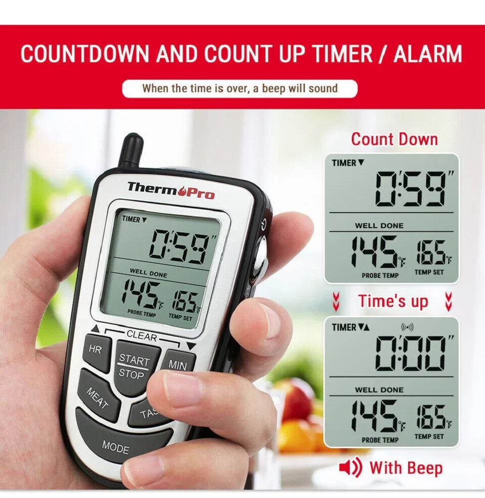 Remote Wireless Probe Kitchen Cooking Food Oven BBQ Grill Meat ThermoPro, LCD Thermometer Smoke,