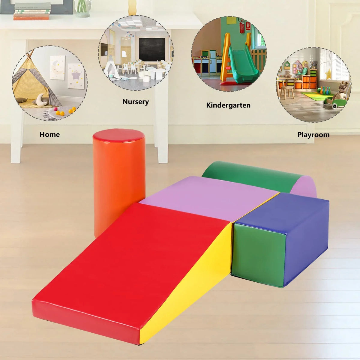 Red AILEEKISS Soft 5Pcs Foam Climb Indoor, Toddler, and for Baby Climb Set Crawl & Blocks Yellow Toy