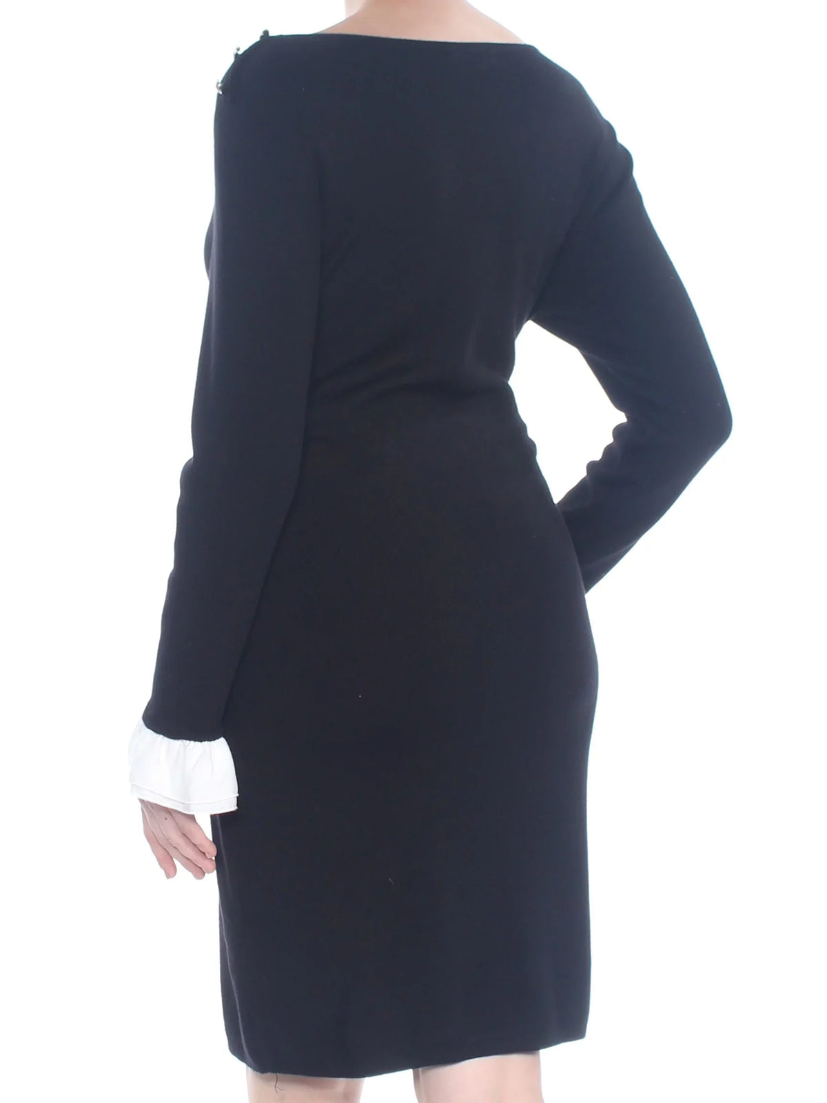 Dress Womens Sheath New $119 TOMMY Button Black L HILFIGER 1216 Shoulder Sweater