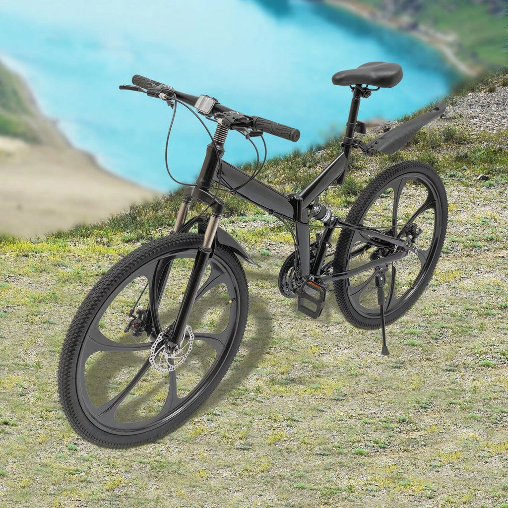Carbon City 21-Speed Folding Bike Light 150kg/330lbs Shifter Miumaeov Bicycle Adult Steel Folding 26" Weight Camping Bike Black Max Loading