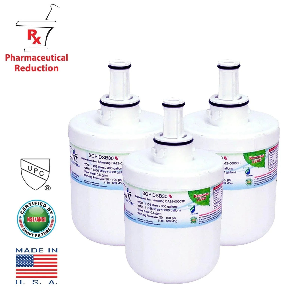 of Rx Green SGF-DSB30 Swift Filters Replacement Samsung Water for DA2900003G Filters(Pack 3) Refrigerators Pharmaceutical