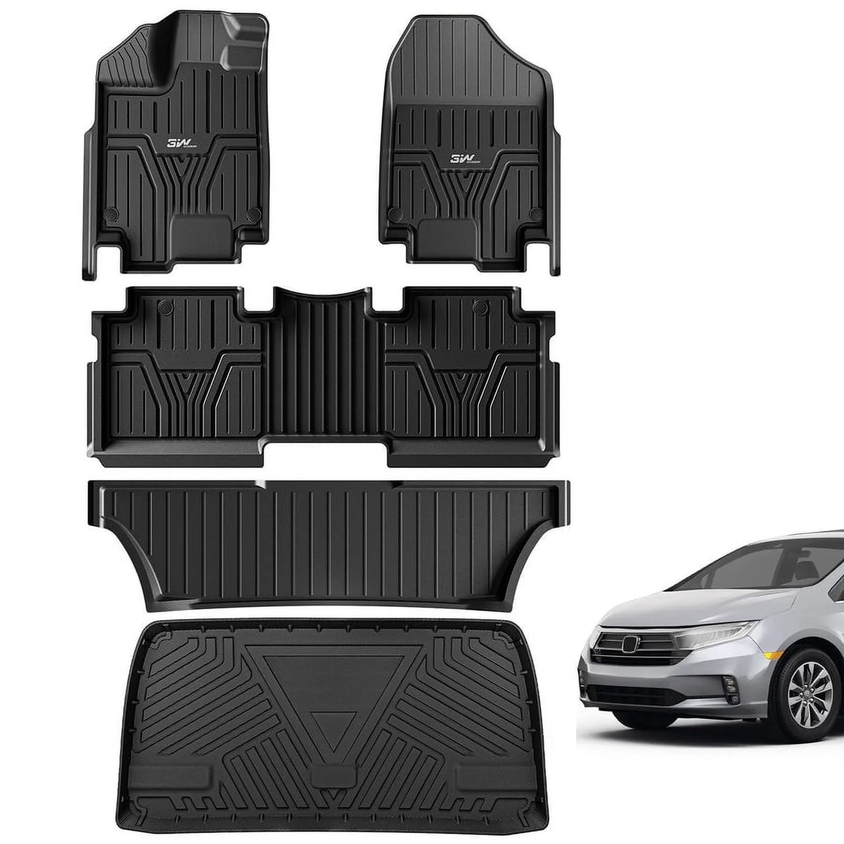 Car Odyssey Custom Cargo Rows Cargo Mats Liner for Van 3W 3rd Liner and Mini Liner Odyssey Honda Passenger for and Mats 1st,2nd and Trunk Fit 2018-2024 & Floor Floor Mats