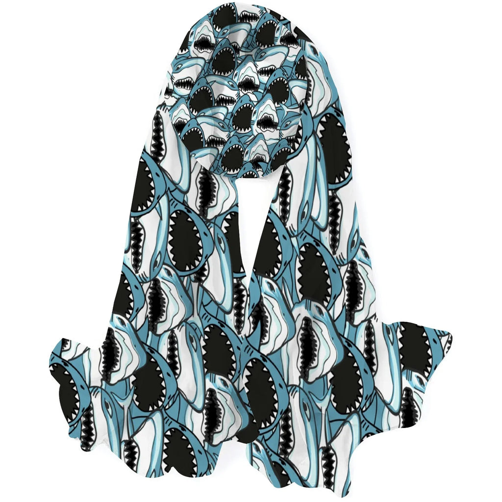 Packed Shark Scarf Wraps Gift Women for Angry Sunscreen FREEAMG Hair Headscarf Long Silk Oblong Shawls Wraps Large Neck