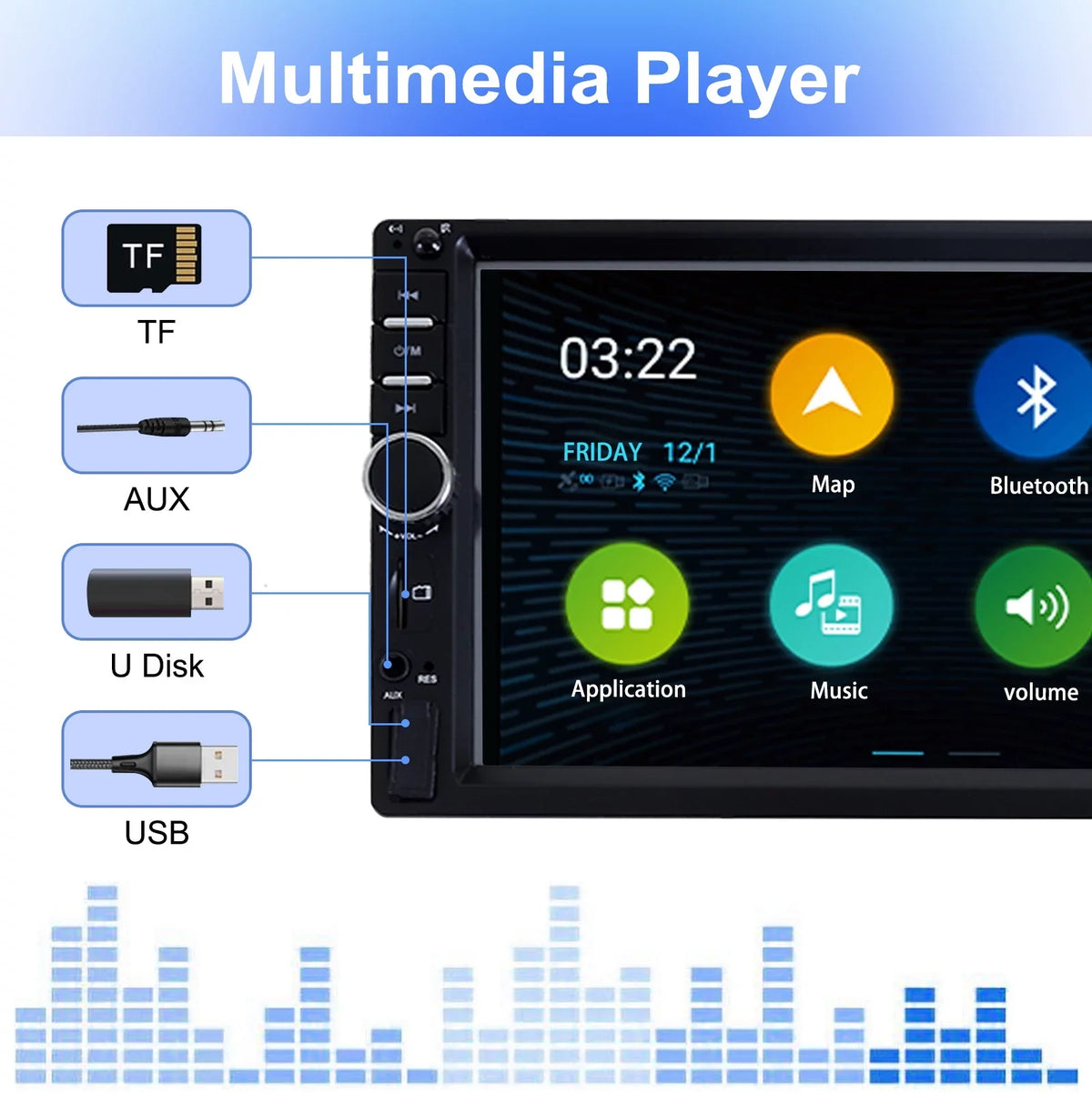 Camera Din Support Free - Backup Calling Car Stereo 7" Double Bluetooth Screen Car Radio Car Mirror with Radio Touch Hands Receiver Link/USB/SD/AUX, Radio Audio
