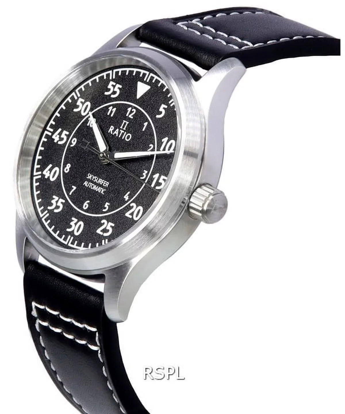 Automatic Men's Dial Textured RTS320 200M Pilot Ratio Leather Watch Black Skysurfer