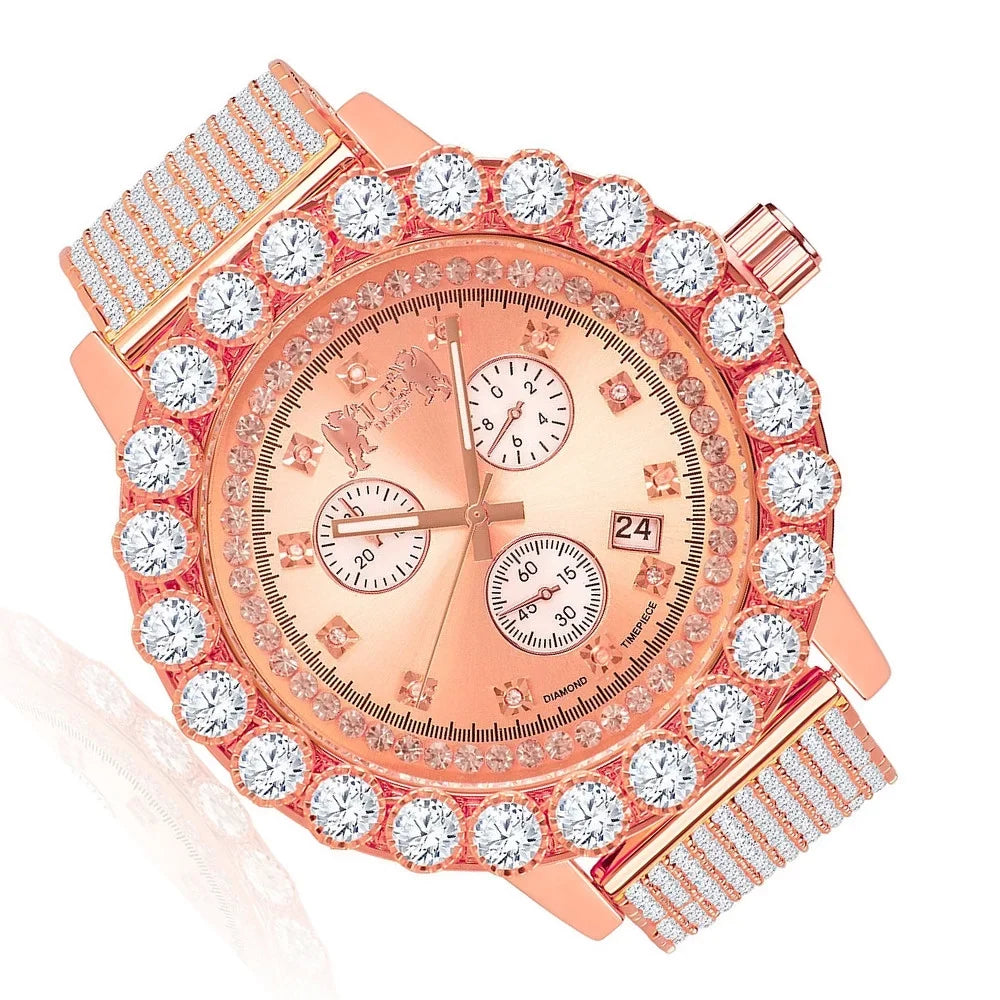 Khronos Watch Inspired Function Diamonds Gold Lab Exclusive Tone Rodeo W/Date Time Out Piece Celebrity Rose Custom Iced Jo