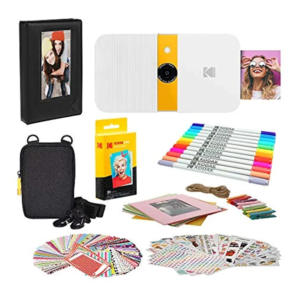 with KODAK Case Soft Instant Frames Photo Bundle Print Camera Digital (White/Yellow) Smile
