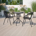 Metal 23.75"W 23.75"D x Table 28"H 23.75"D x Chairs Round 23.75"W with Rattan x Glass Flash 23.75" Furniture - Stack - 28"H x 2