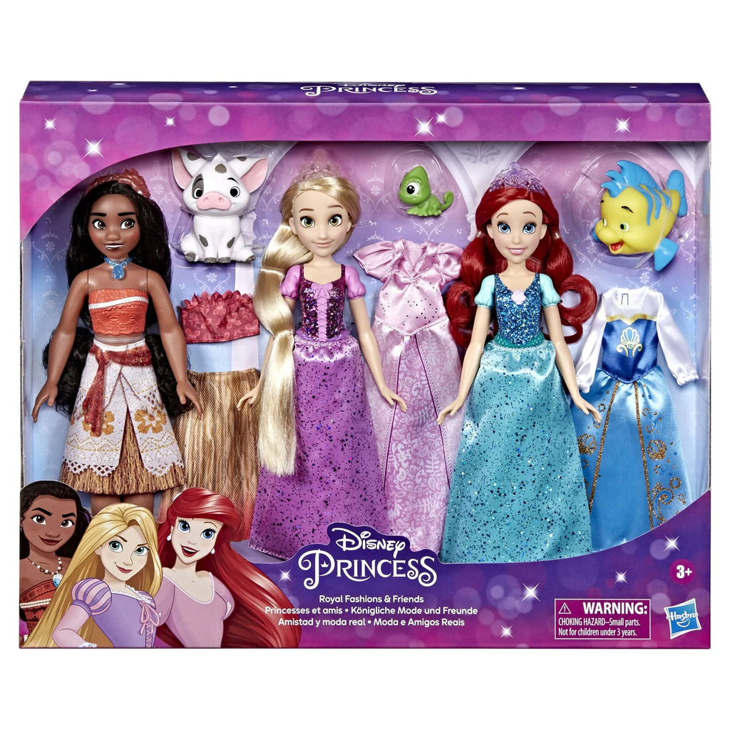 Doll, Friends Disney Fashion Royal Ariel, and and 12 Fashions Rapunzel, inch 4+ Moana, Ages Princess