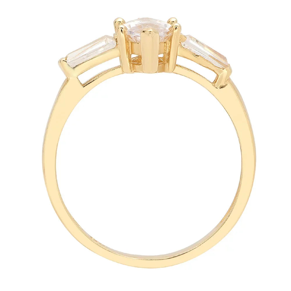 Yellow 2.0 Simulated 14k Marquise 10.5 Cut SZ Diamond Brilliant Gold Ring ct Three-Stone