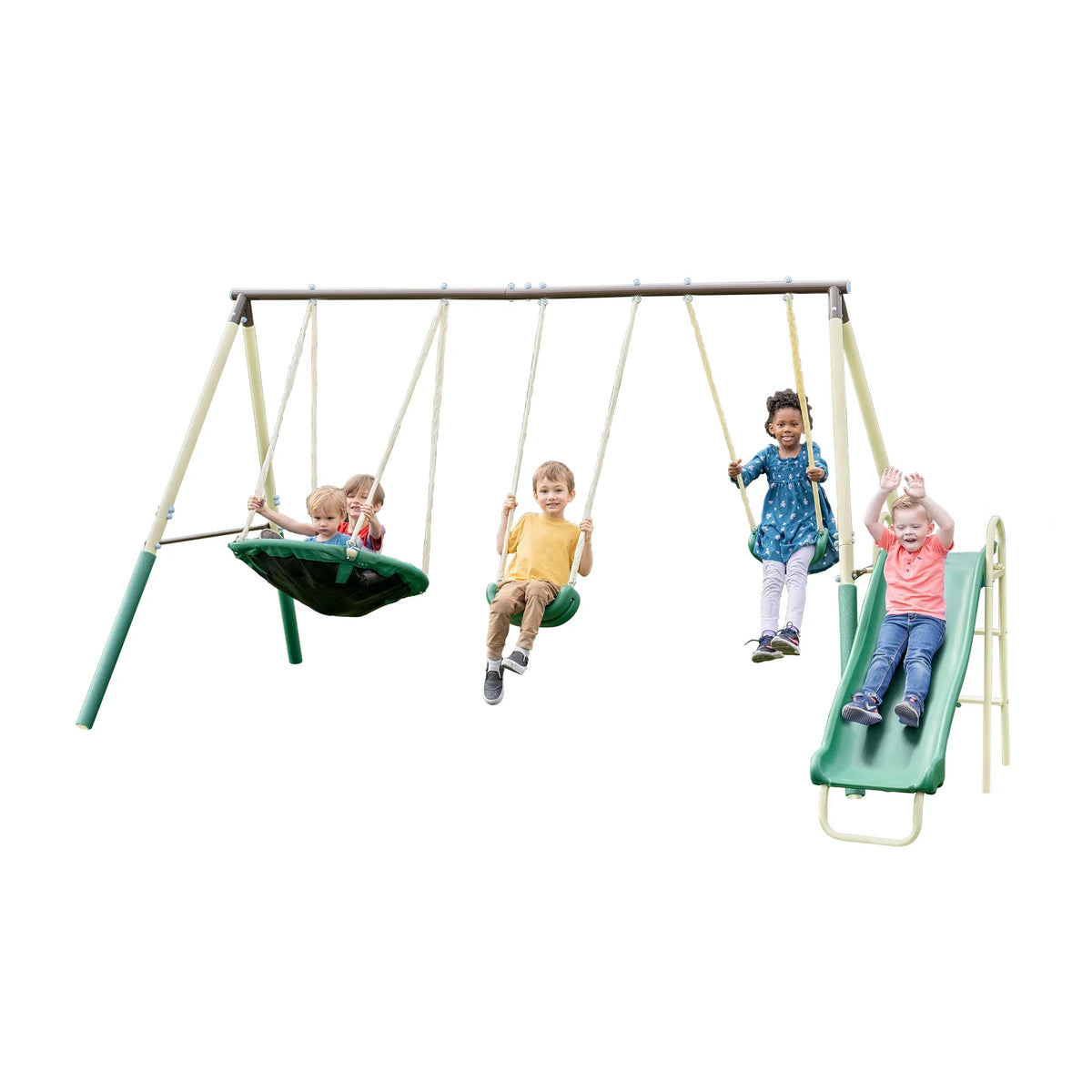 Saucer on Metal Slide, BONUS Lifetime Kit Saucer Swing and Padded Warranty Blow with Molded Sportspower Anchor Super Set Swing,