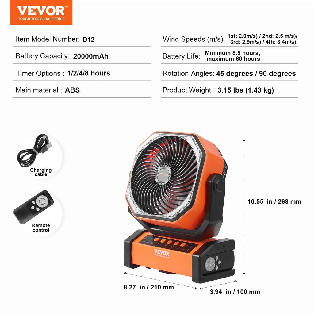 Fan Swivel Portable LED Rechargeable Lantern with 4 inch Speeds 9 SKYSHALO Timer