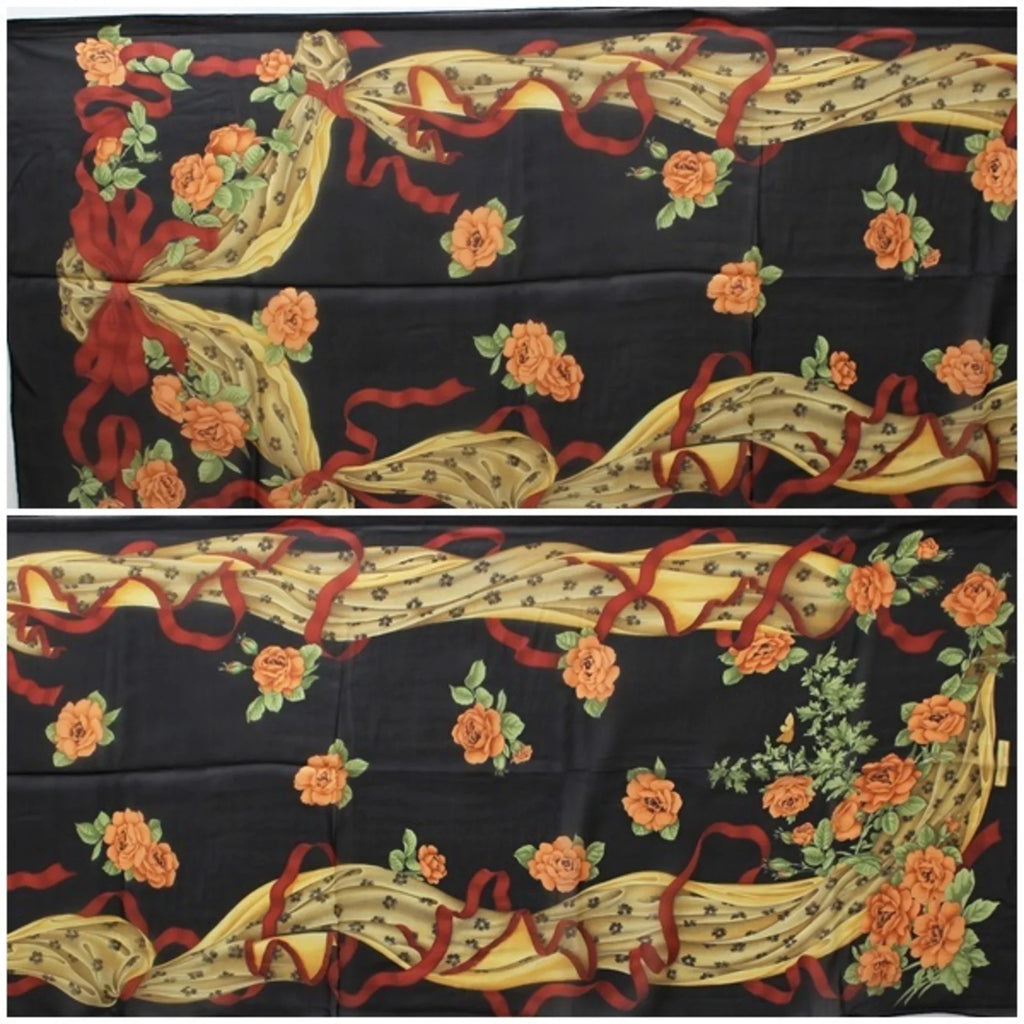 stole black Pre-Owned FERRAGAMO ribbon SALVATORE ladies rectangle muffler paper Salvatore Ferragamo pattern New) scarf (Like silk