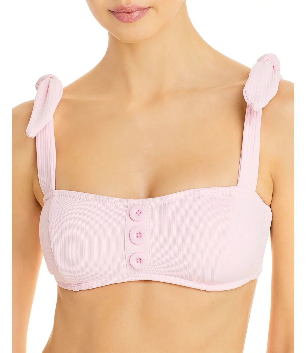 Pink, Tie C Ribbed Bikini Strap Top, Shoshanna