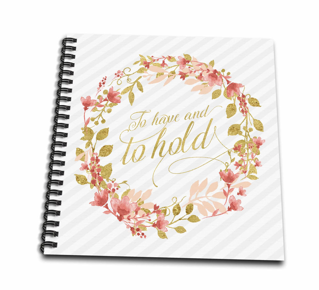 Leaf and Echo Wreath Notepad, Floral by Peach Faux - Wedding 4-inch Mini 3dRose 4 with Gold Vows