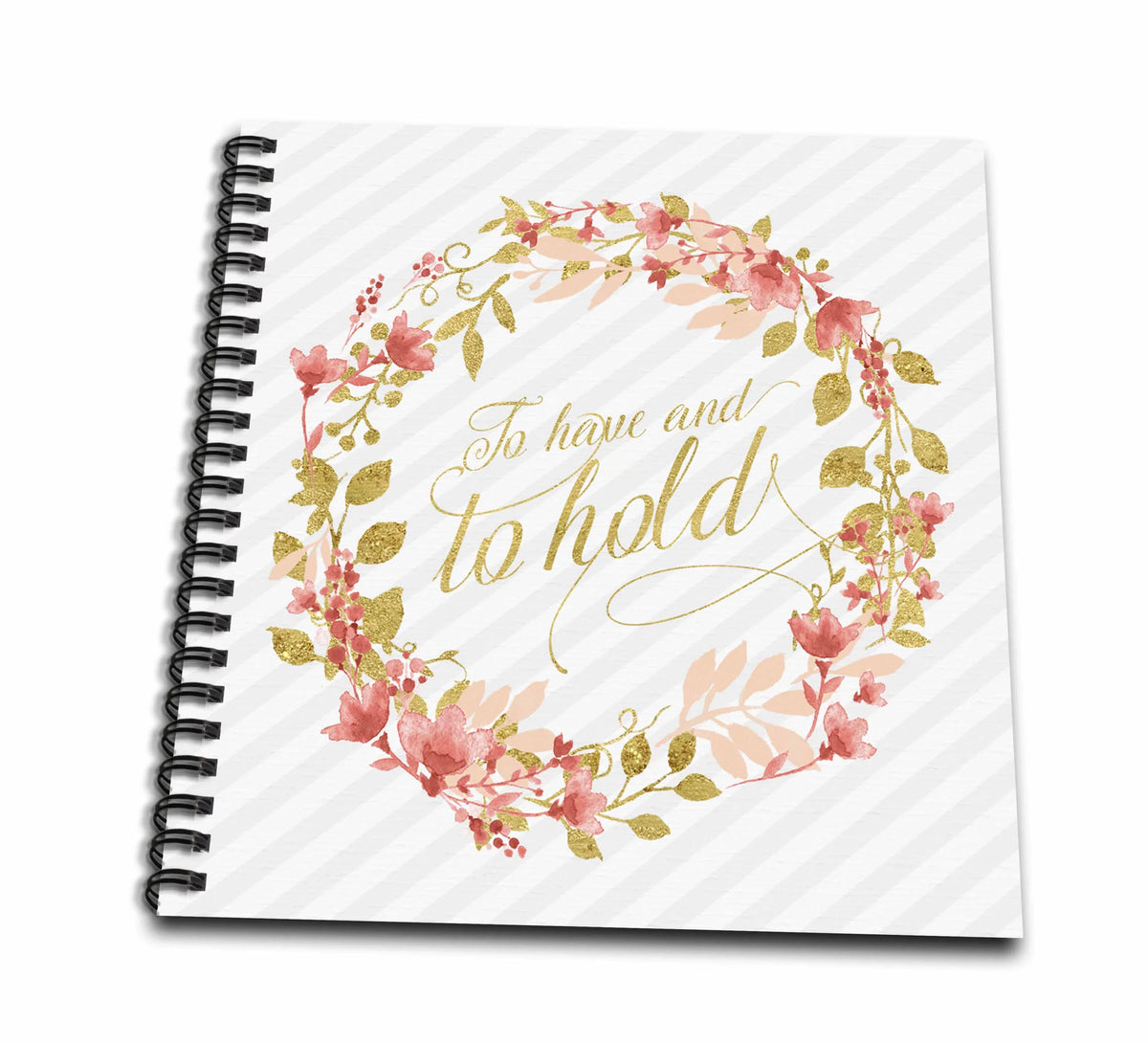 Leaf and Echo Wreath Notepad, Floral by Peach Faux - Wedding 4-inch Mini 3dRose 4 with Gold Vows