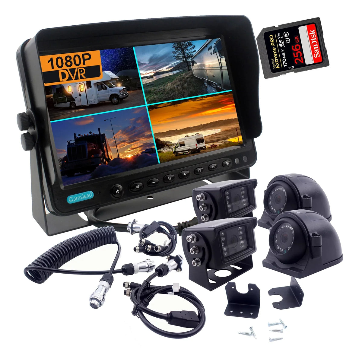 monitor DVR with The quad system camera screen, + trailer 9 Channel wheel camera connection + HD 9 5th 1080P inch monitor 1080P quick system, 4X kit recorder inch 4 cameras CAMSLEAD split screen