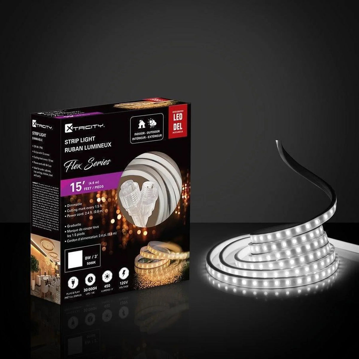 feet/8w-3'/120v/5000k/White Indoor led Xtricity 15 flexible and strip Outdoor