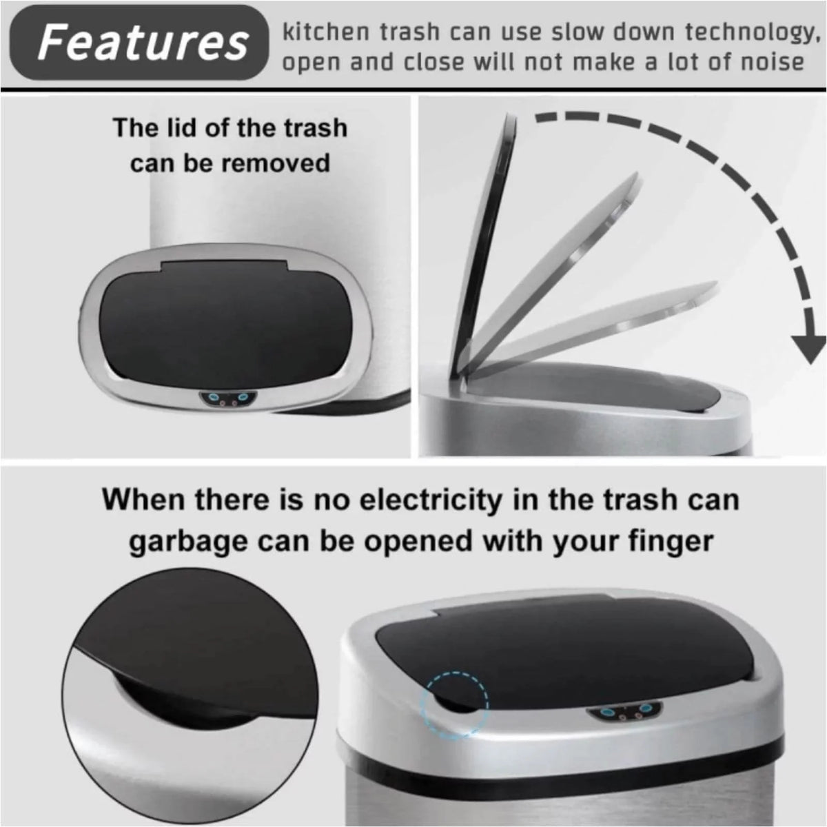 Automatic Trash Gallon Waste Steel Lid, Stainless with Motion Home, Mute 13 Office Garbage Designed Can Anti-Fingerprint Can Kitchen for with NiamVelo Sensor, Silver Bin & Touch-Free