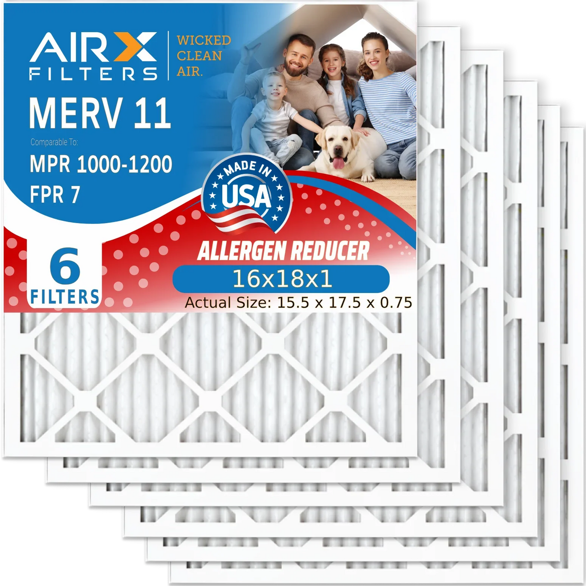 FPR Air CLEAN MERV 11 Air Electrostatic 16x18x1 Pack 7 Filter 1000, AIRX & Comparable 1200 6 by FILTERS to Conditioner WICKED AIR. USA Made Filters 16x18x1 MPR Filter Furnace Premium Pleated MPR HVAC