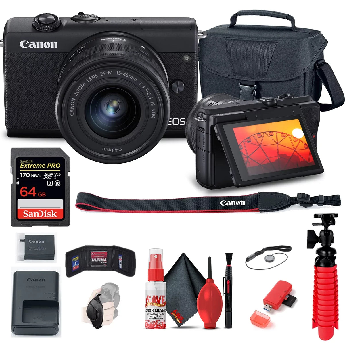 '+ Black More Canon Digital EOS (New) Mirrorless M200 Camera (3699C009) with Lens 15-45mm