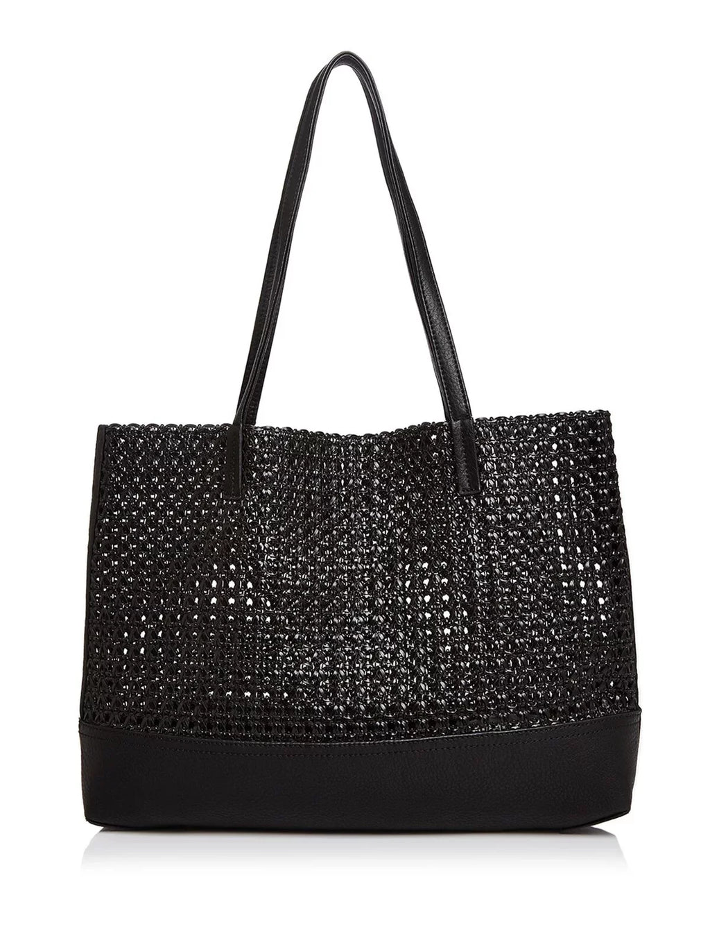 Strap Black Purse Flat Woven Tote Women's Double AQUA Handbag