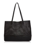 Strap Black Purse Flat Woven Tote Women's Double AQUA Handbag