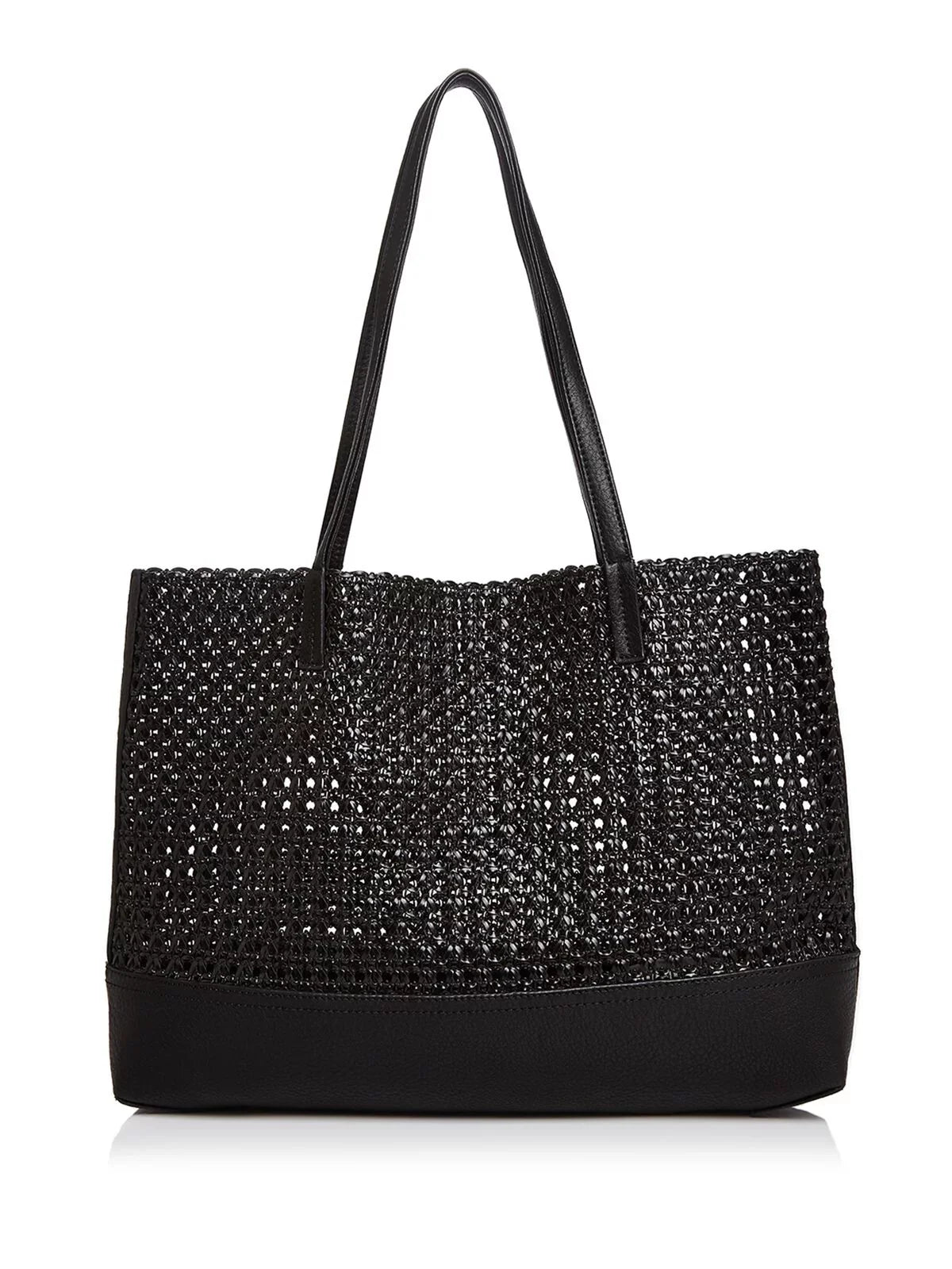 Strap Black Purse Flat Woven Tote Women's Double AQUA Handbag