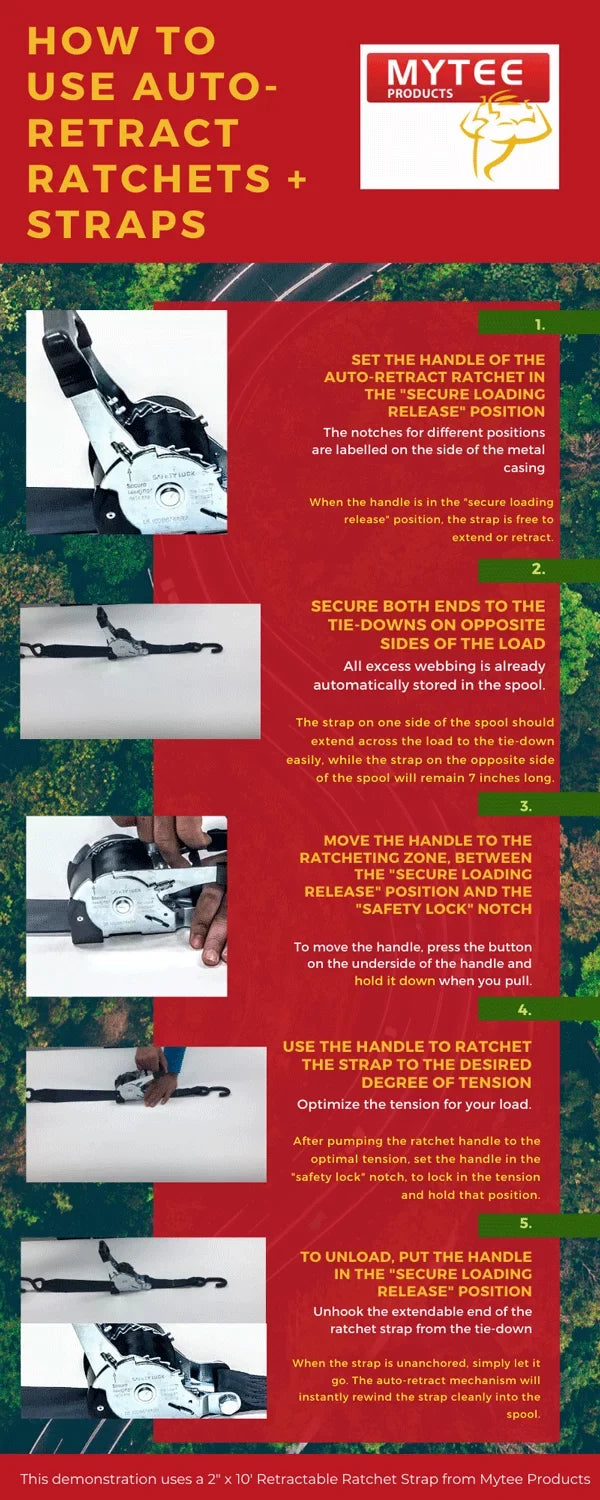 '- Trailer Bikes: Retract with Motorcycles, Auto | Secure Pack Tight Tie-Down Retractable 1" Hook Ratchet & Straps for Pickup Coated S Straps x Ratchet 20 12' NO-RATCHETING ATVs, Tiedowns