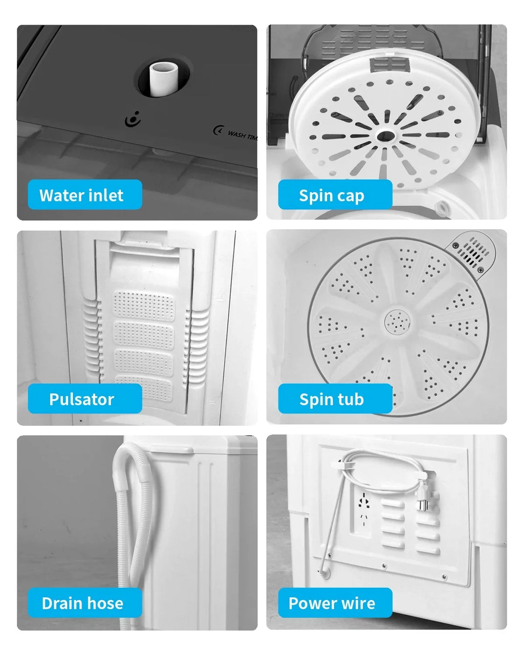 & Grey Twin and Apartment, Twin Built-in Camping More, with for Dorms, Washing Drain Semi-automatic BMTBUY Tube Pump White RVs, Tub 26Lbs Machine XPB65-2288S