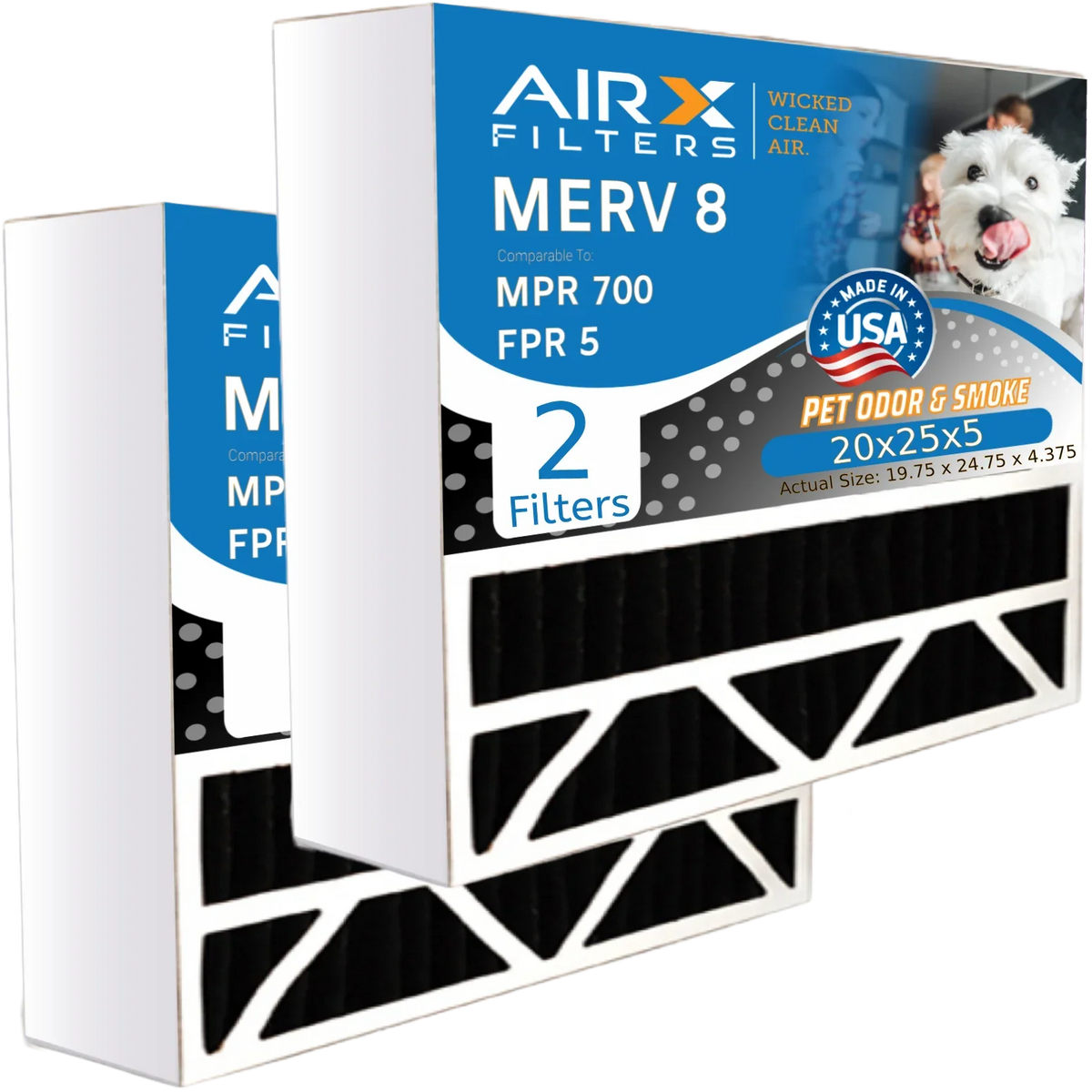 Filter FILXXCAR0020 AIR. by 8 to FILTERS 5 Pack AIRX Odor CLEAN Filter Carrier & Air FPR 2 with Eliminator Bryant MPR Compatible WICKED 700 Comparable MERV 20x25x5 Carbon