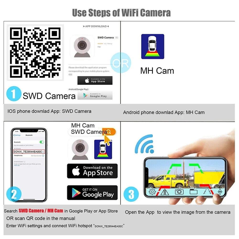 Battery 9600mAh View JahyShow Magnetic Front/Rear Wireless, High-Capacity Backup Camera, WiFi
