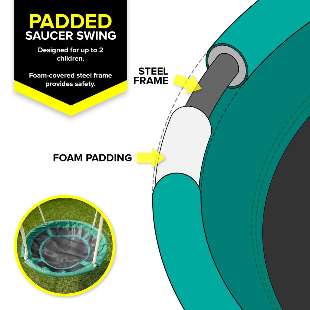 Saucer on Metal Slide, BONUS Lifetime Kit Saucer Swing and Padded Warranty Blow with Molded Sportspower Anchor Super Set Swing,