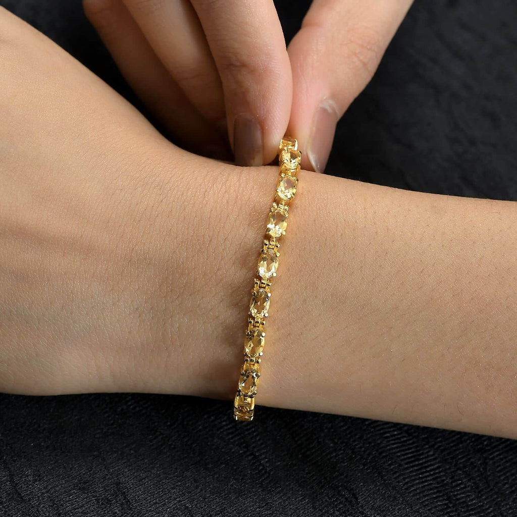 Shop Size Citrine Ct Women Ion 7.38 Birthday Gold Steel Oval for Jewelry Bracelet 7.25" LC Yellow Plated Gifts Stainless