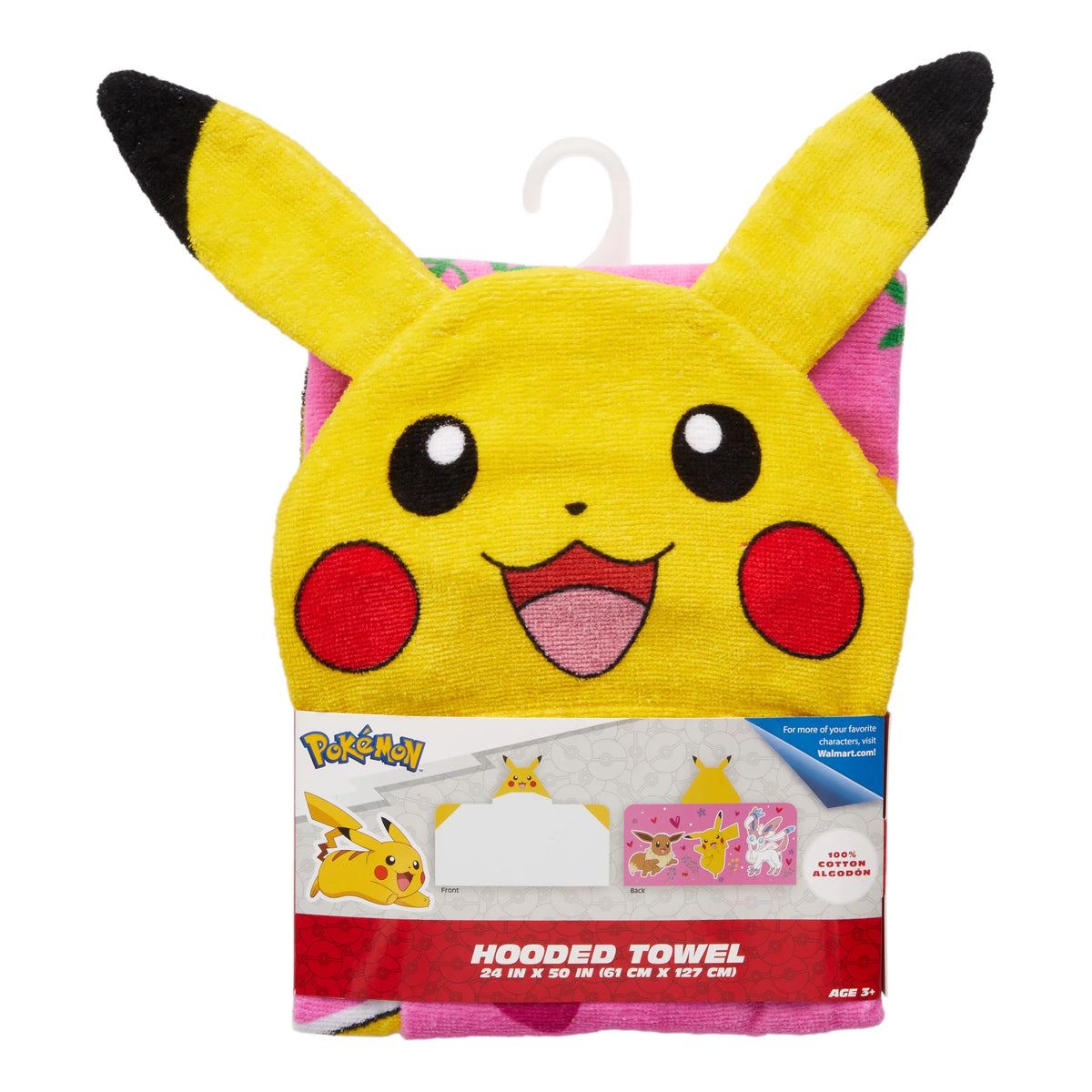 Cotton Pokemon Kids Hooded Pikachu Towel, Pink