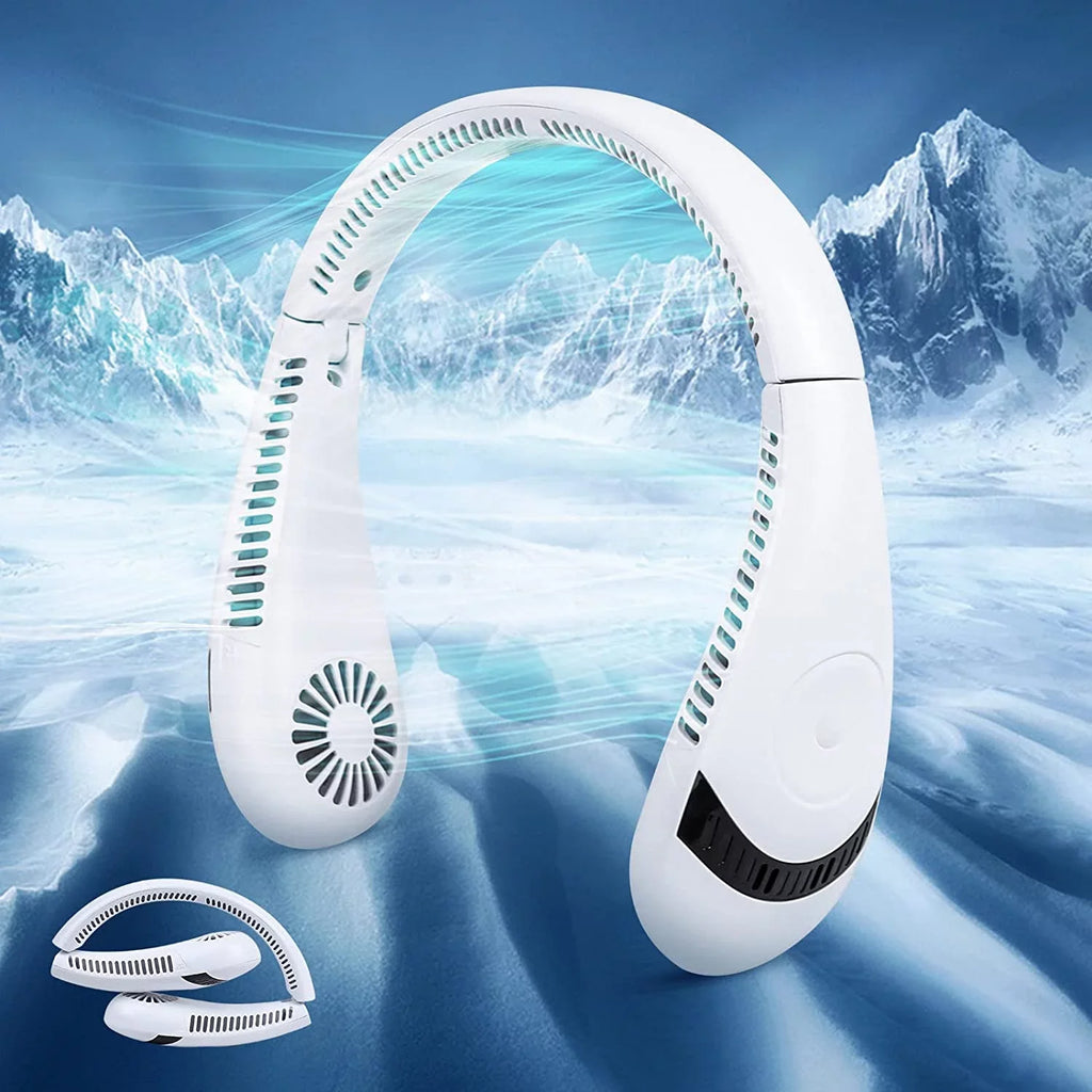 Morttic Outdoor Free Travel Degrees Cooler Fan Fan Rechargeable Wearable mAh 5000 360 Fan Speeds, Airflow Portable Personal for (White) Foldable Perfect USB Hands Fan Sport Neck Fan, Bladeless 3
