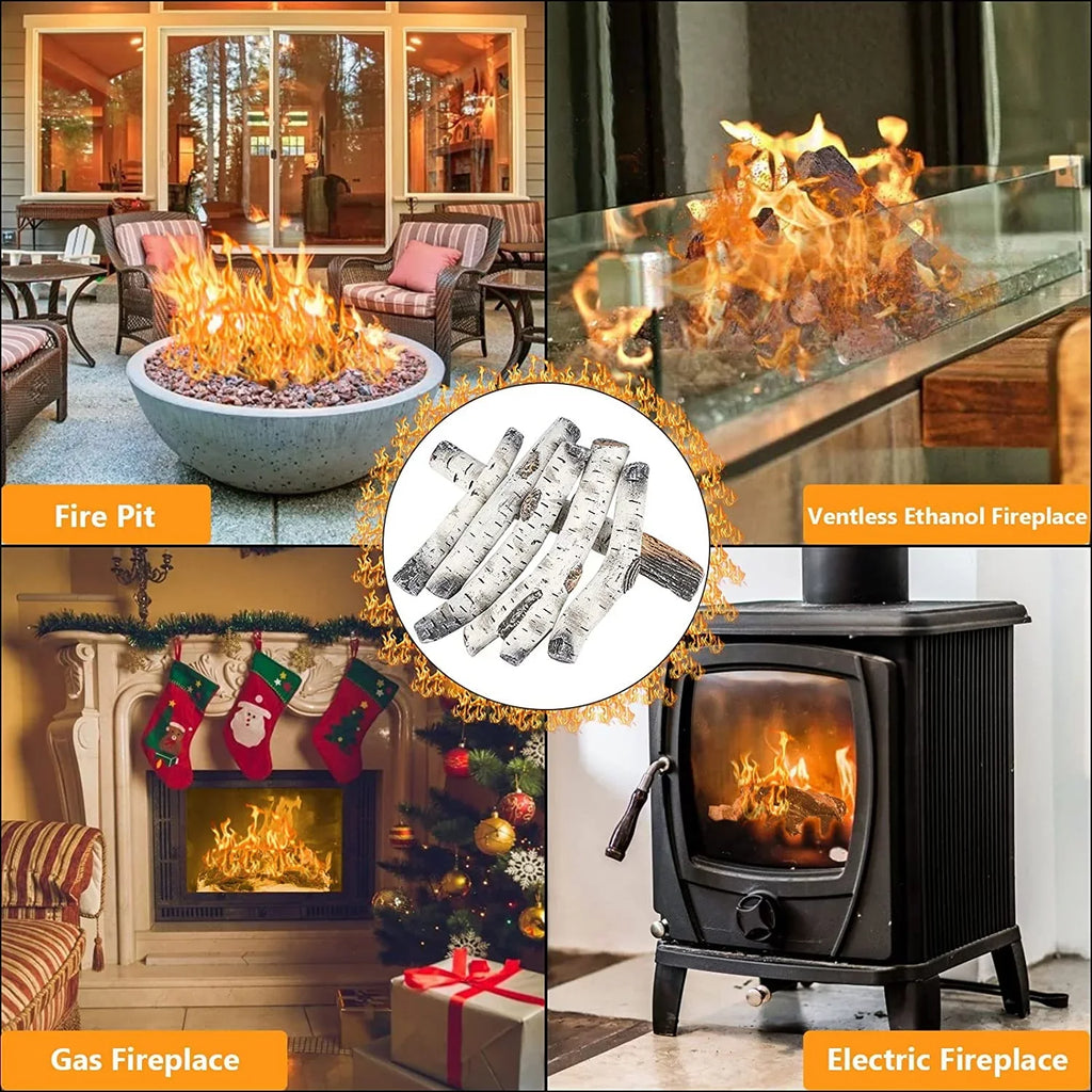 Logs, Birch Indoor Fireplace, Gel, Logs Fireplaces, Decor Ethanol, Inserts, Gas Ceramic Fireplace White Electric Gas Gas Outdoor 6 or for Hisencn Propane, Indoor Gas Pcs Vented, Fireplace