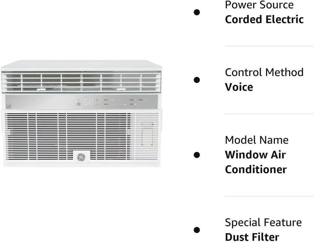 CEER Volts 115 Conditioner White Air Fan 11.4 Fixed AHY08LZ Speeds 8000 BTU GE Window Wifi 3 Cooling and Chassis Capacity Smart Connect with in