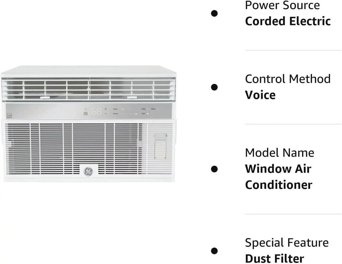 CEER Volts 115 Conditioner White Air Fan 11.4 Fixed AHY08LZ Speeds 8000 BTU GE Window Wifi 3 Cooling and Chassis Capacity Smart Connect with in