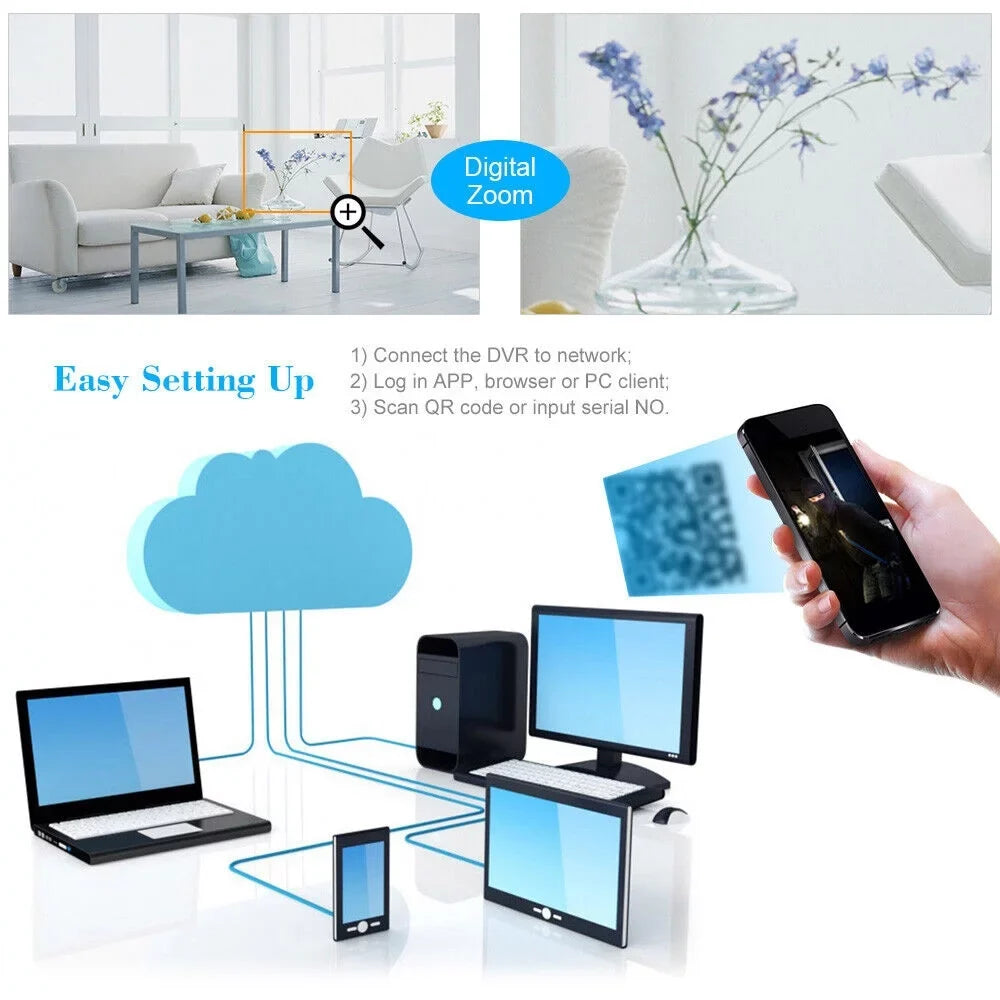 Set Camera Video Remote 8 Phone P2P Full Definition Recording for Monitoring Recorder System Home Office High and DVR KKmoon