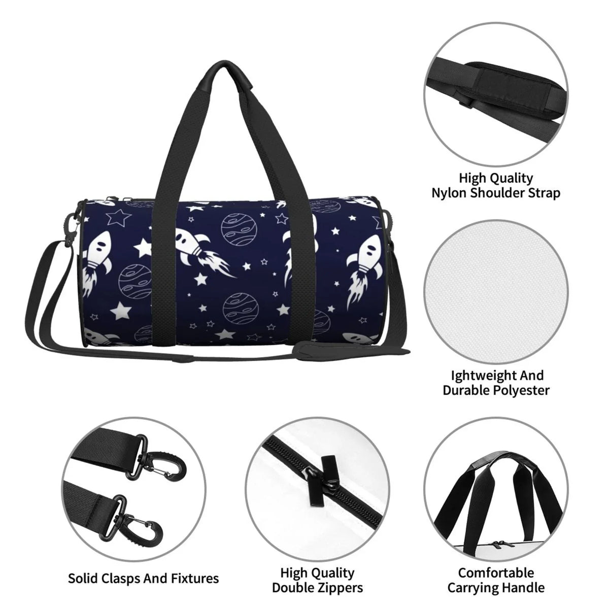 Men ZNDUO Bag, Travel Seamless Weekenders Shoulder Women Sports Round Bags Bag Space Pattern Gym for Tote