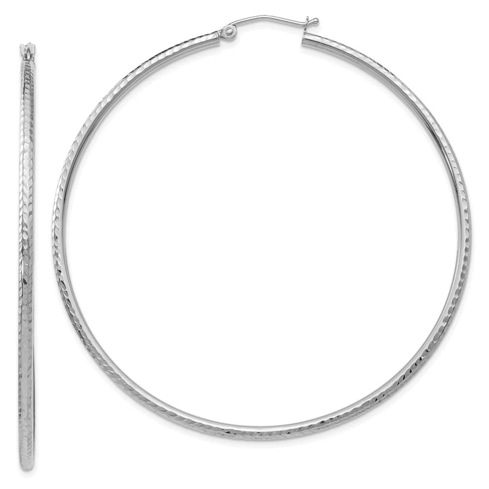 Tube for Women Diamond-cut Gold Earrings; Real and for and White Round Adults Hoop Teens; Men 2mm 14kt